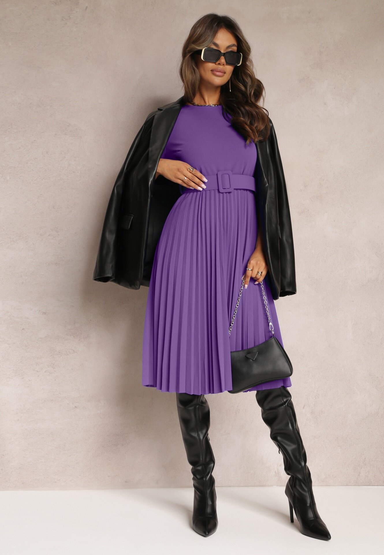 new collection Rochie Mov închis Plisată cu curea Valfe