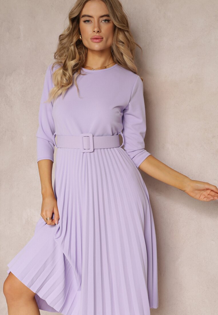 new collection Rochie Mov Plisată cu Centură Valfe