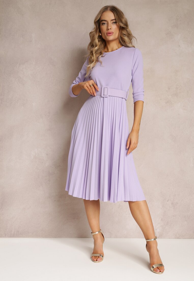 new collection Rochie Mov Plisată cu Centură Valfe