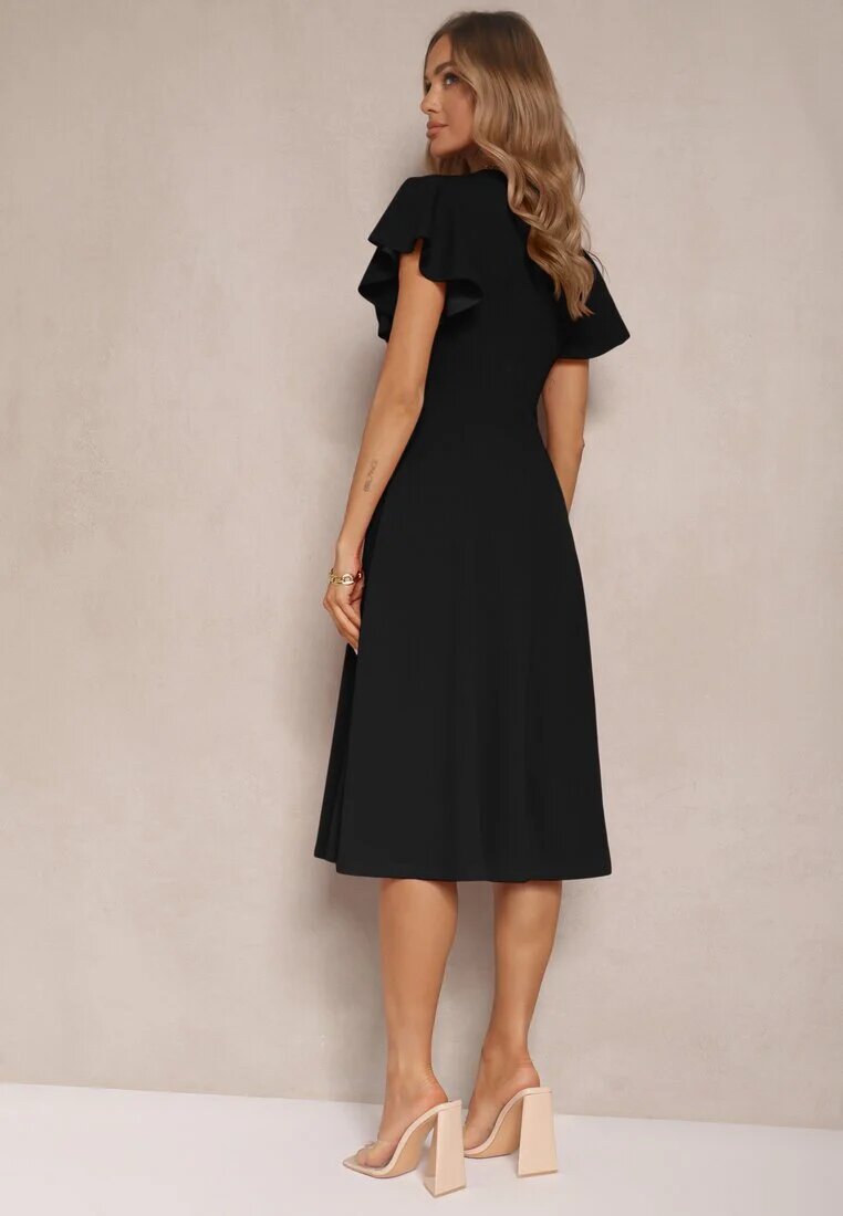 new collection Rochie Neagră Petrecută cu Poală Evazată și Legătură Decorativă Dannola