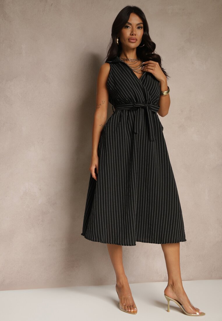 new collection Rochie neagră tip cămașă fără mâneci cu cordon legat Lideene