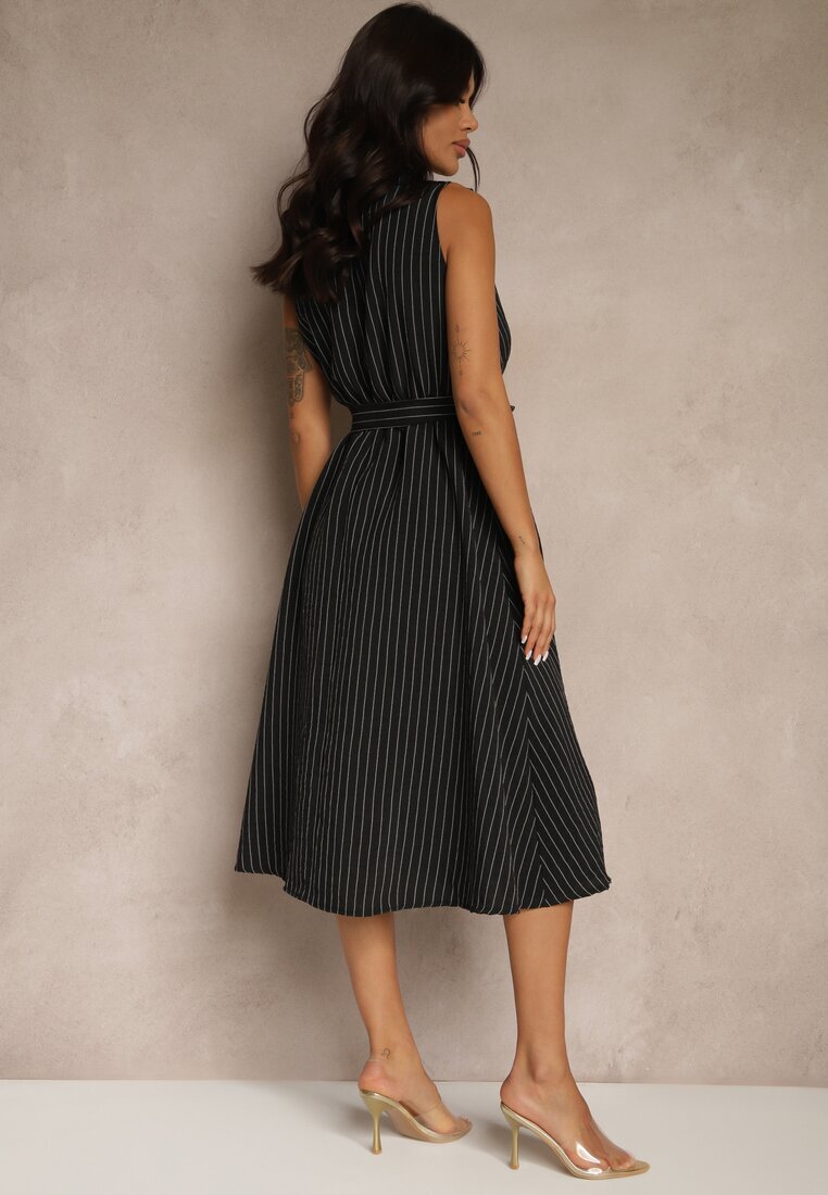 new collection Rochie neagră tip cămașă fără mâneci cu cordon legat Lideene