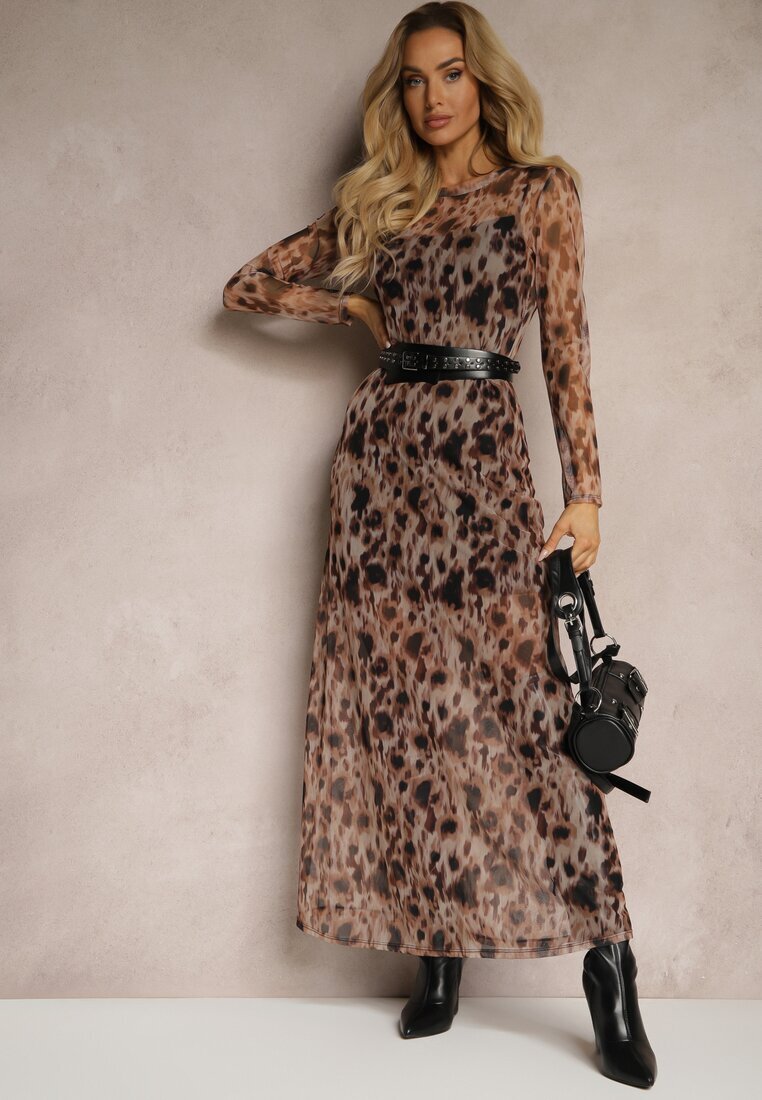 new collection Rochie Negru-Bej din plasă cu imprimeu leopard și jupon inclus Delithwen
