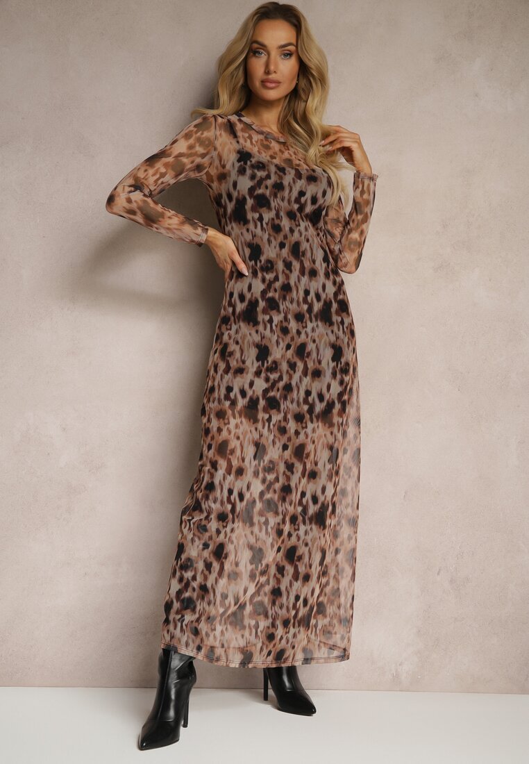 new collection Rochie Negru-Bej din plasă cu imprimeu leopard și jupon inclus Delithwen