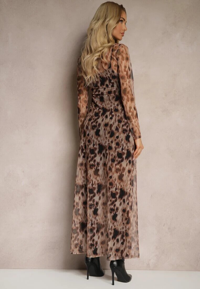 new collection Rochie Negru-Bej din plasă cu imprimeu leopard și jupon inclus Delithwen