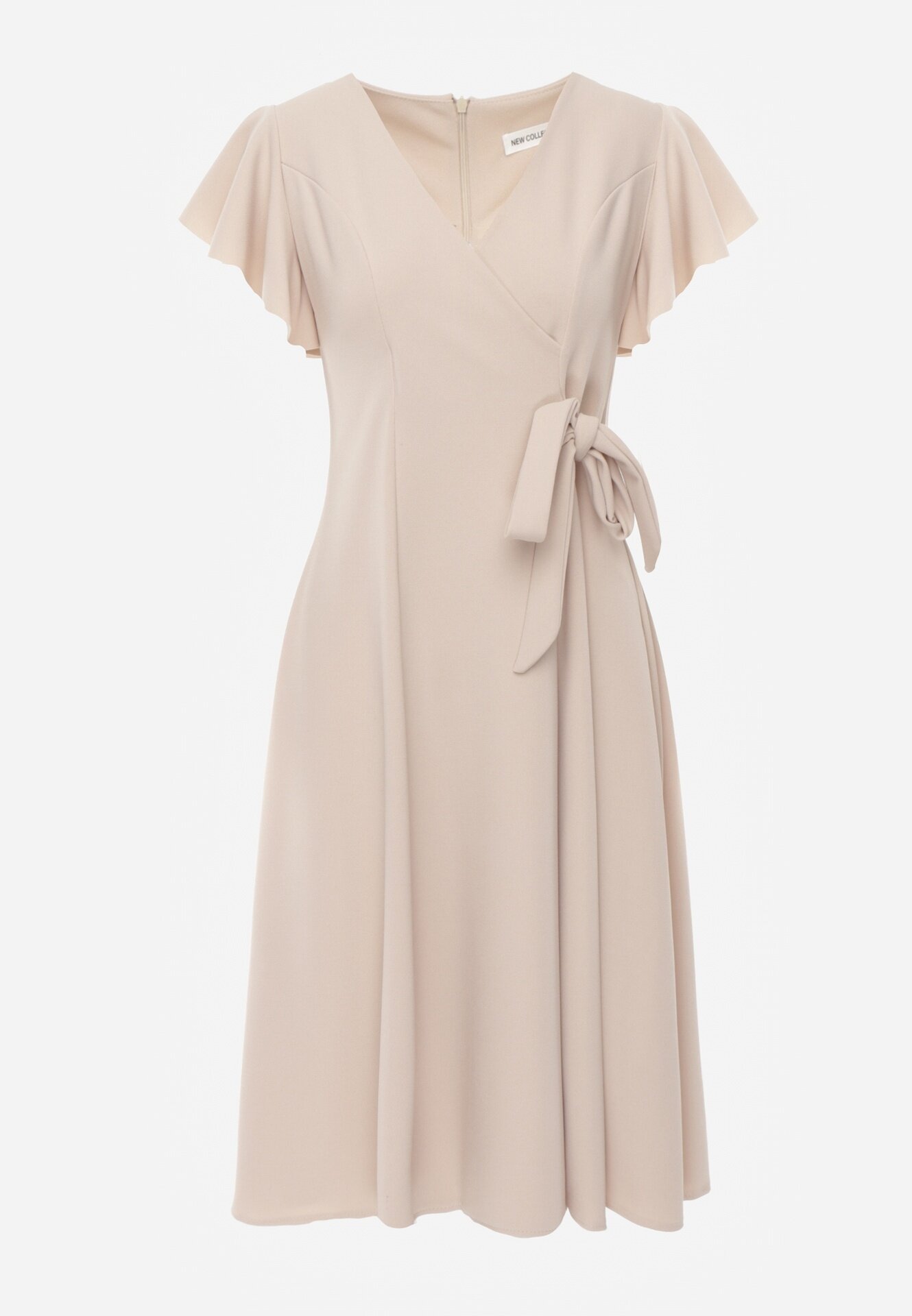 new collection Rochie petrecută bej cu tiv evazat și legătură decorativă Dannola