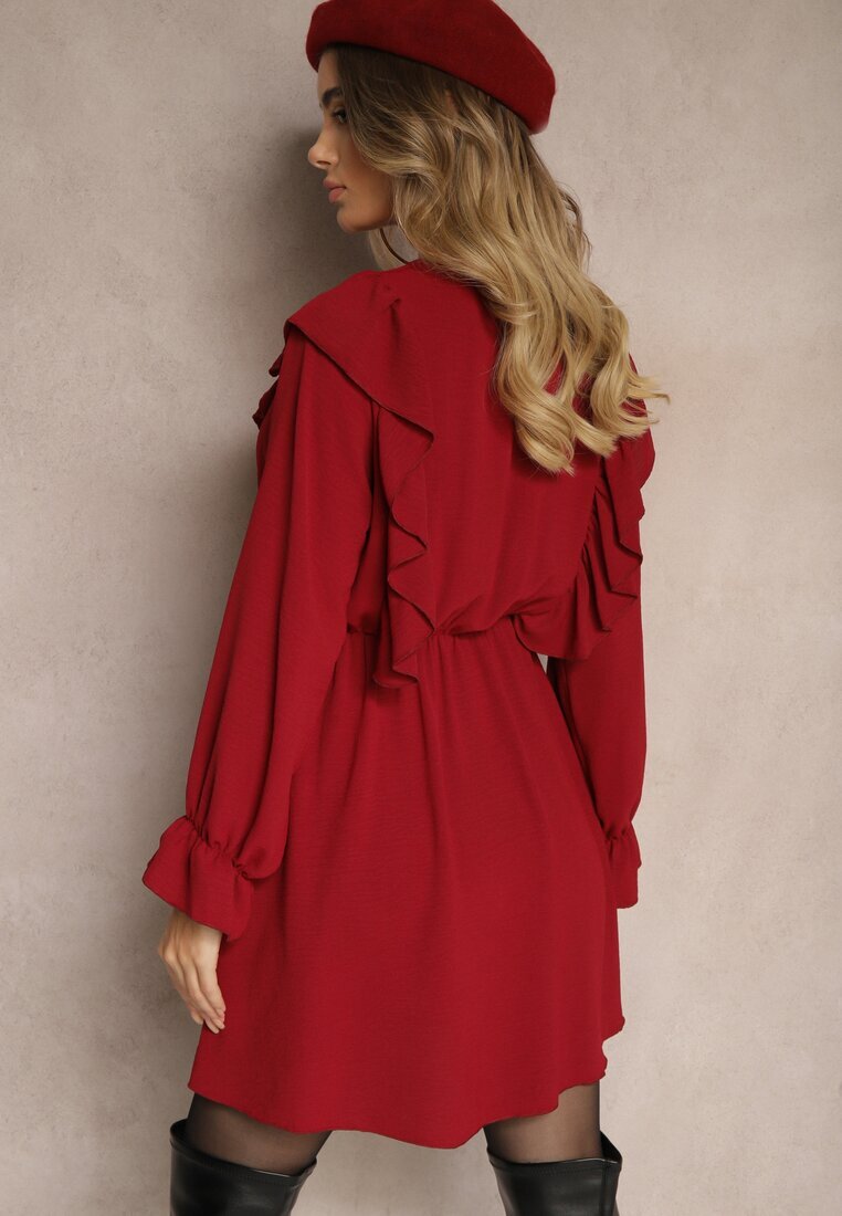 new collection Rochie Petrecută Bordo cu Jabor Decorată cu Volane Melosia