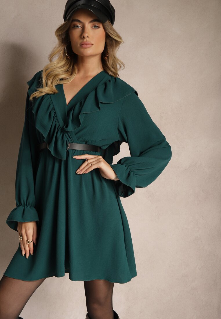 new collection Rochie petrecută verde închisă cu jabou și volane Melosia