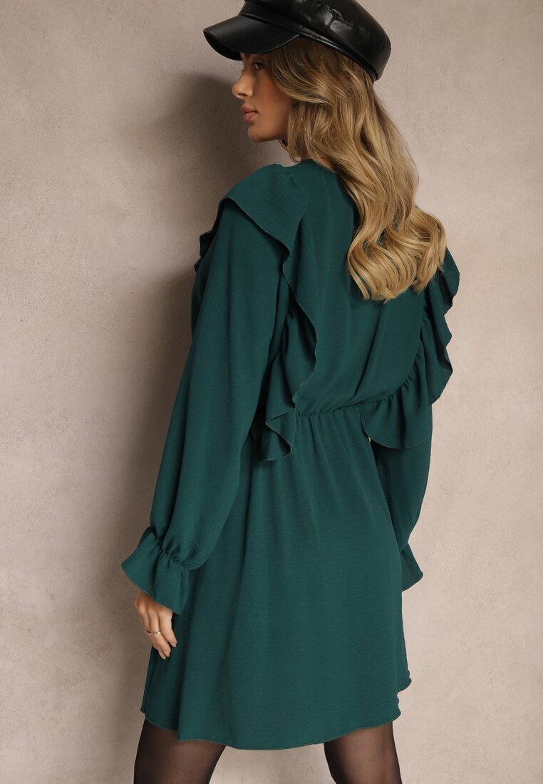new collection Rochie petrecută verde închisă cu jabou și volane Melosia