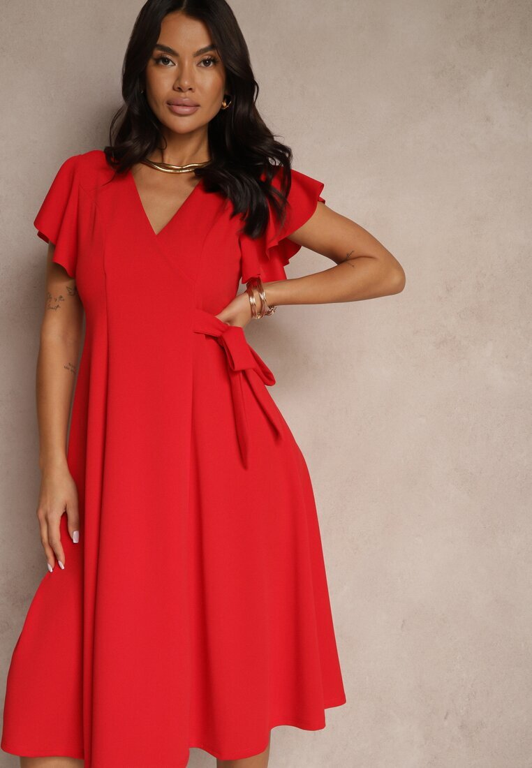 new collection Rochie Roșie Petrecută cu poale evazate și Legătură Decorativă Dannola
