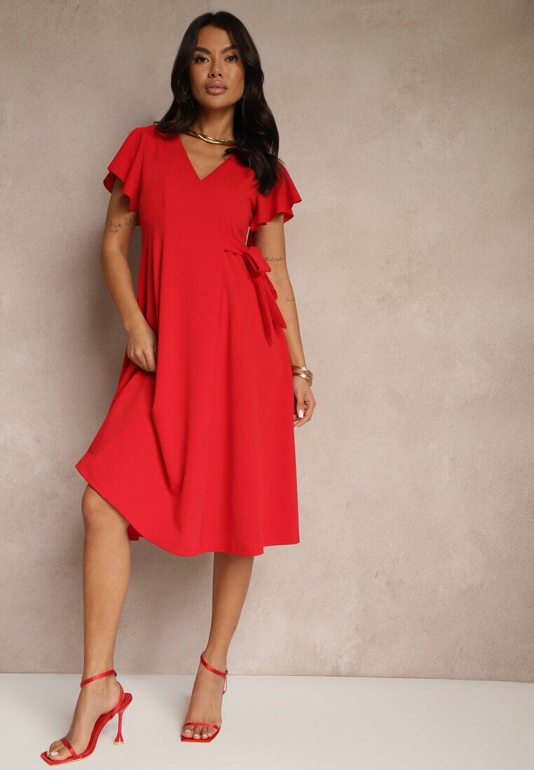 new collection Rochie Roșie Petrecută cu poale evazate și Legătură Decorativă Dannola