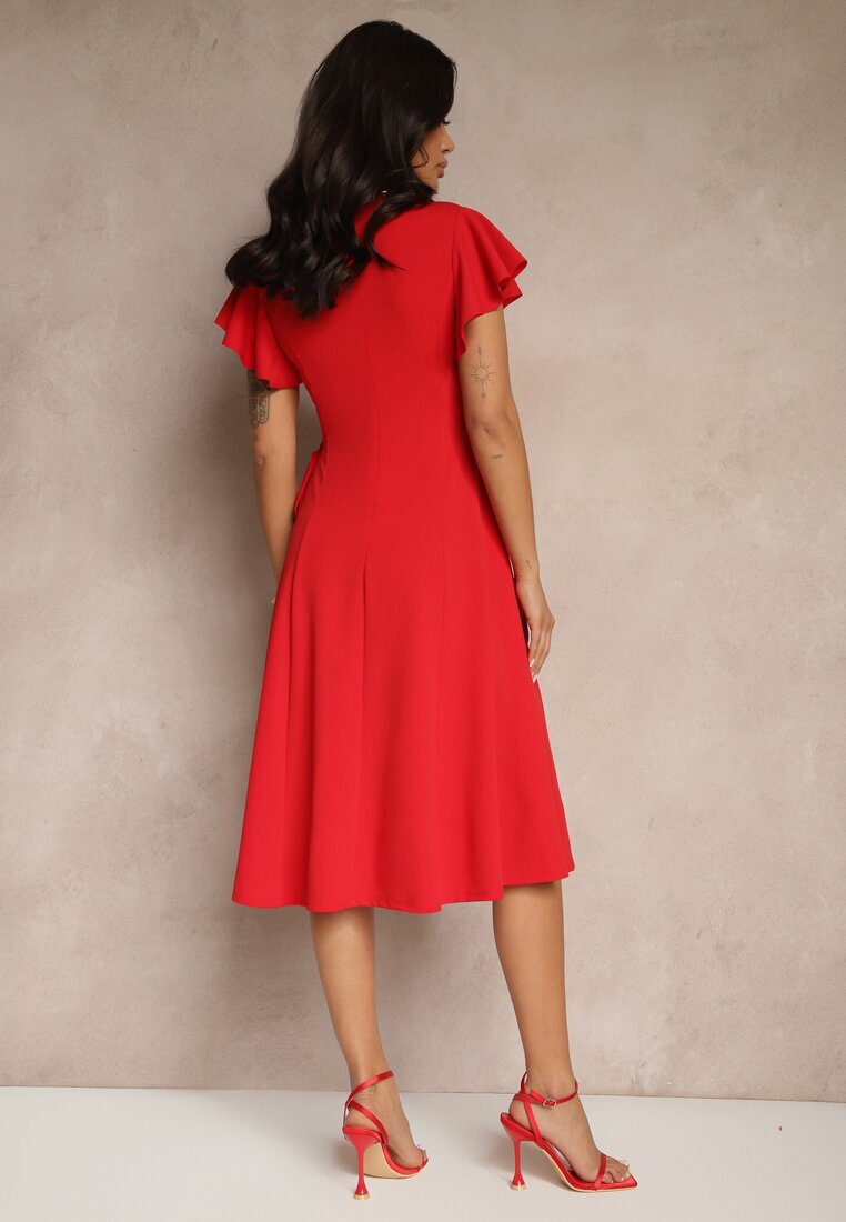 new collection Rochie Roșie Petrecută cu poale evazate și Legătură Decorativă Dannola