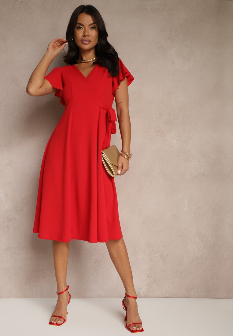 new collection Rochie Roșie Petrecută cu poale evazate și Legătură Decorativă Dannola