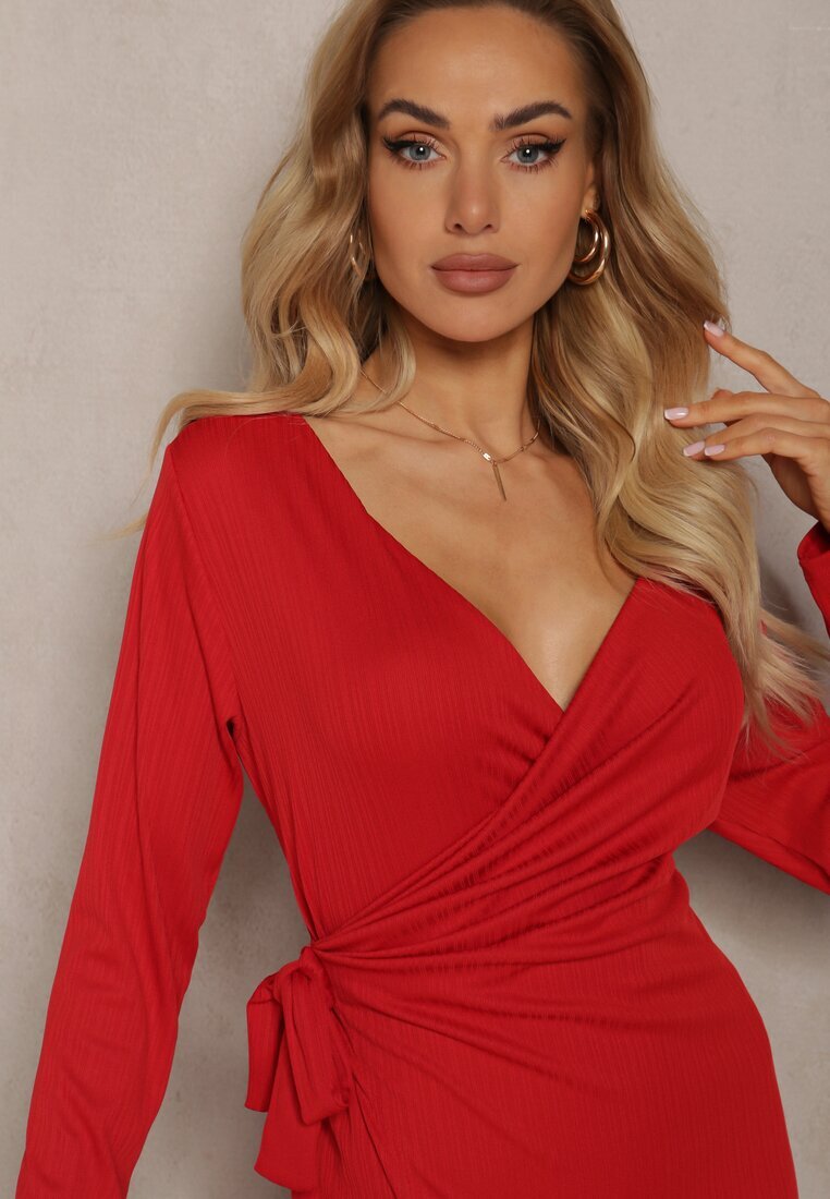 new collection Rochie roșie petrecută mini cu centură în talie Holoch
