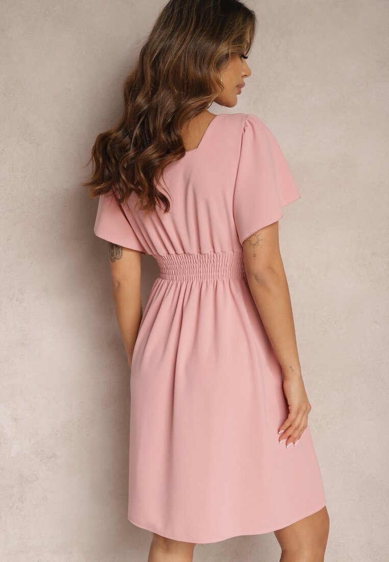 new collection Rochie Roz cu fusta evazată și cusături decorative Celarsa