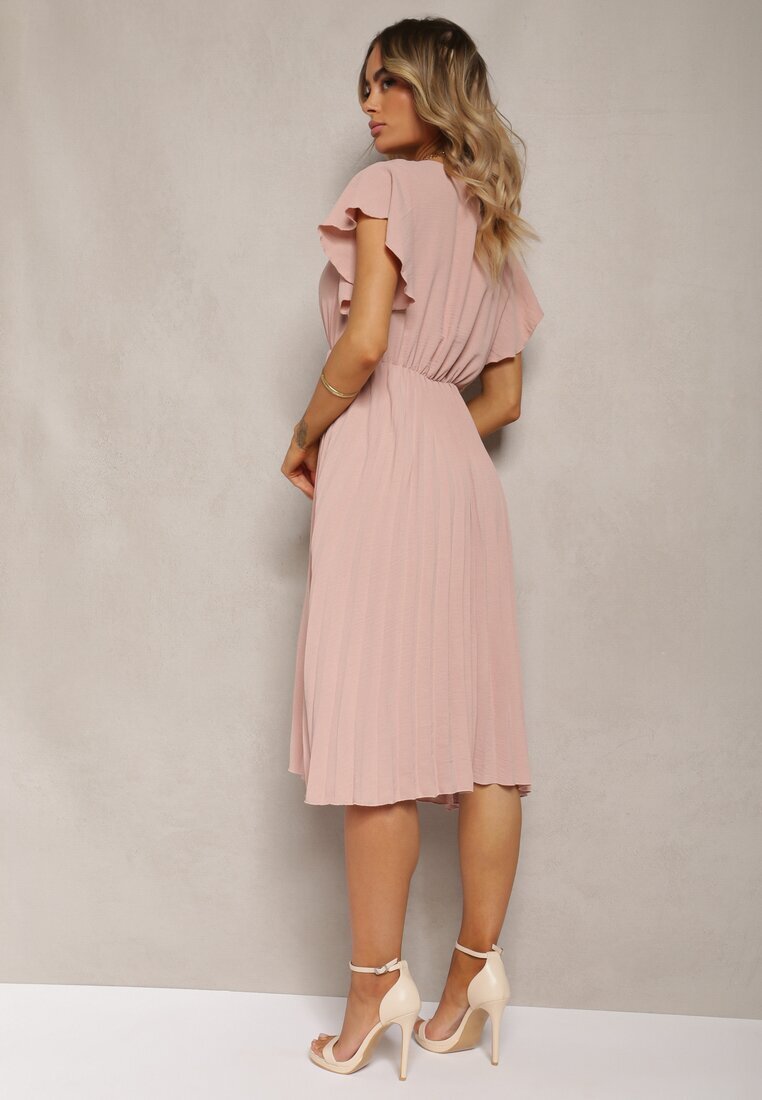 new collection Rochie Roz închis Cloche cu Pliuri și Decolteu în V Rissari