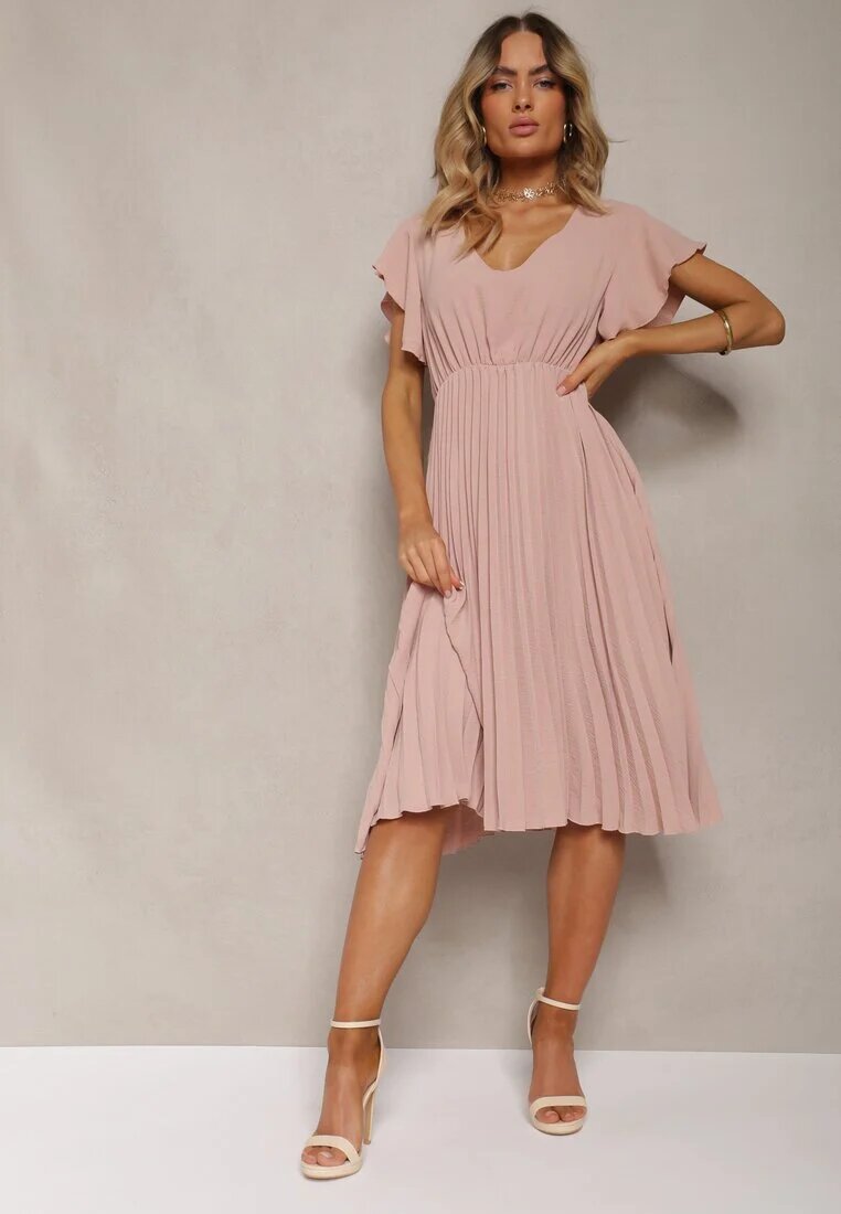 new collection Rochie Roz închis Cloche cu Pliuri și Decolteu în V Rissari