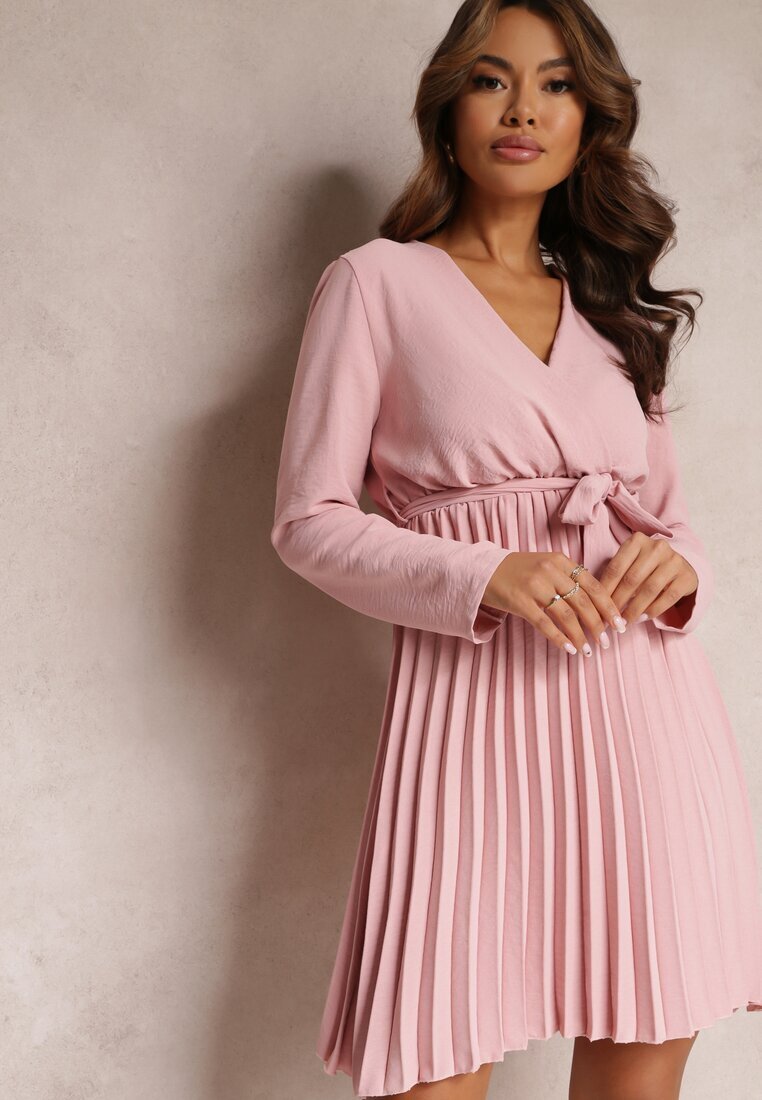 new collection Rochie Roz închis Plisată cu Curea din Material Jaresa