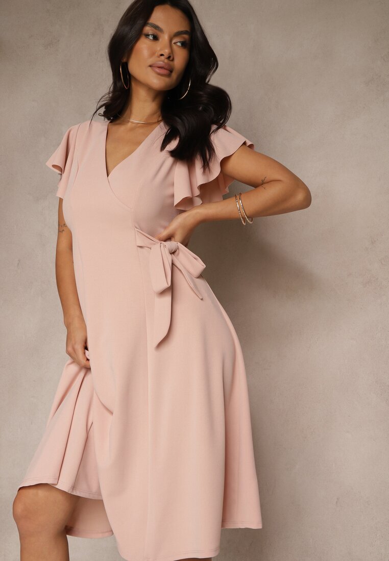 new collection Rochie Roz Tip Plic cu bază evazată și legătură decorativă Dannola