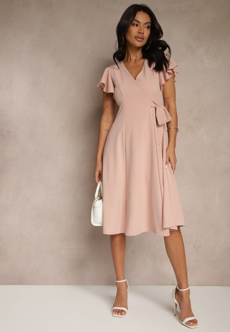 new collection Rochie Roz Tip Plic cu bază evazată și legătură decorativă Dannola