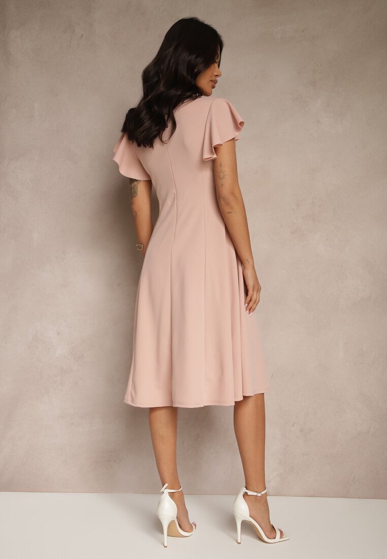 new collection Rochie Roz Tip Plic cu bază evazată și legătură decorativă Dannola