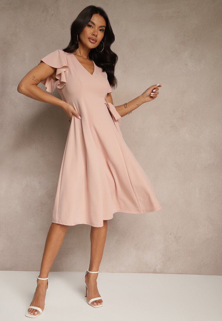 new collection Rochie Roz Tip Plic cu bază evazată și legătură decorativă Dannola