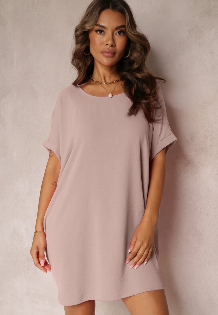 new collection Rochie Roză Mini cu croială tip liliac cu decolteu rotund Maglia