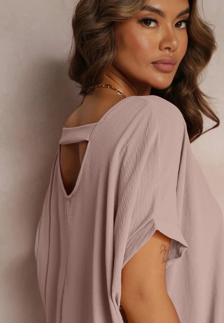 new collection Rochie Roză Mini cu croială tip liliac cu decolteu rotund Maglia