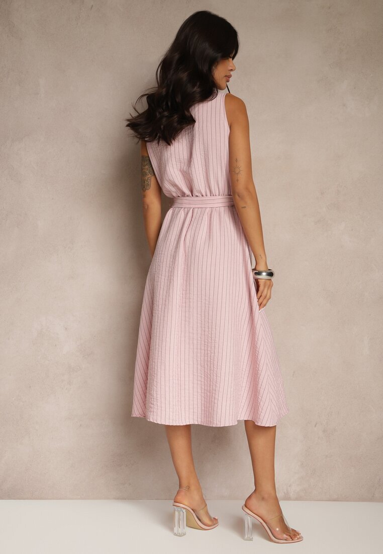 new collection Rochie Tip Cămașă Roz Fără Mâneci cu Cordon de Legat Lideene