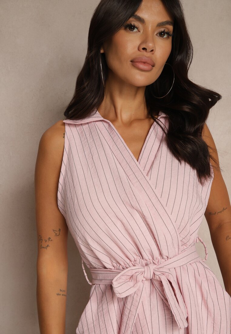 new collection Rochie Tip Cămașă Roz Fără Mâneci cu Cordon de Legat Lideene