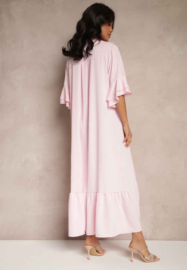 new collection Rochie tip cămașă Roză Decorată cu volan Ransara