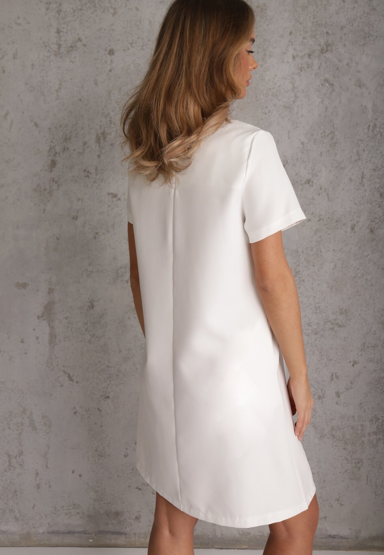 new collection Rochie Trapez Mini Albă cu Mânecă scurtă și Buzunare Vrea