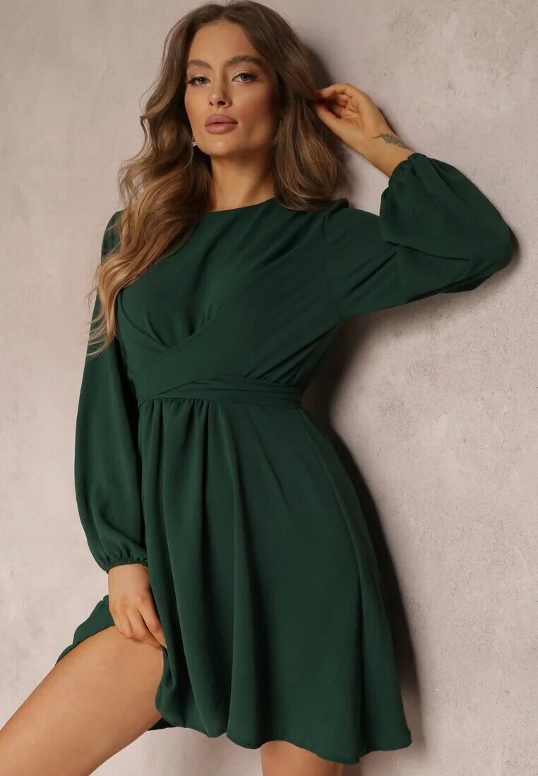 new collection Rochie Verde închis Cloș cu Elastic în Talie Thelo