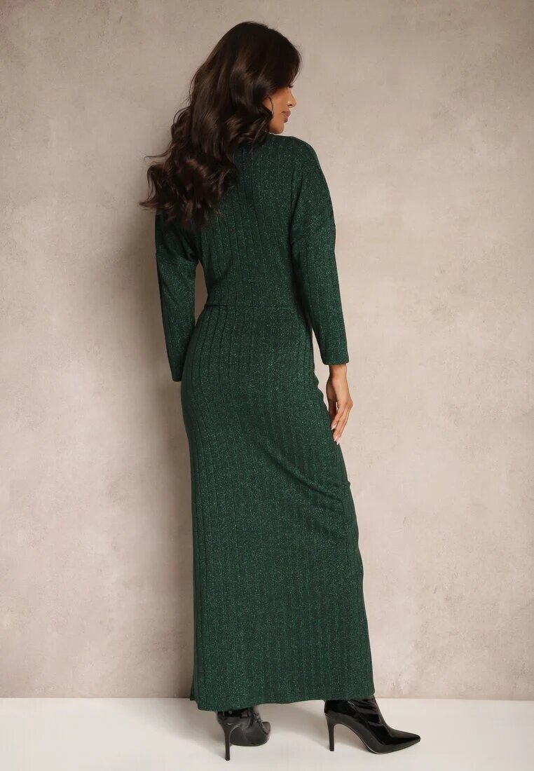 new collection Rochie Verde închis din Viscoză cu Fir Metalic și Nod Asimetric Elloritia