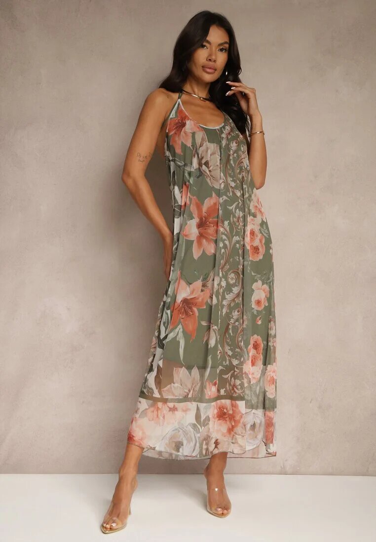 new collection Rochie Verde închis Florală Din plasă cu Viscoză Izurelia