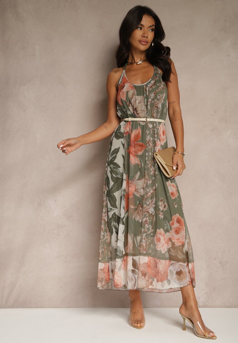 new collection Rochie Verde închis Florală Din plasă cu Viscoză Izurelia