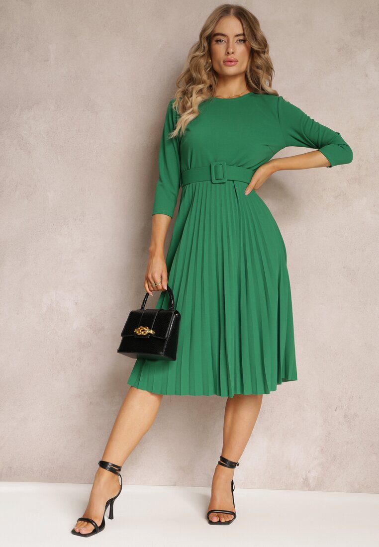 new collection Rochie Verde Plisată cu Curea Valfe
