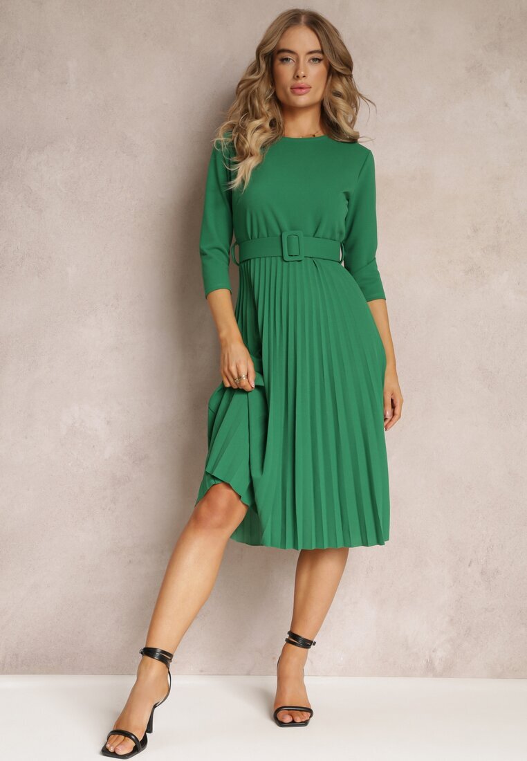 new collection Rochie Verde Plisată cu Curea Valfe