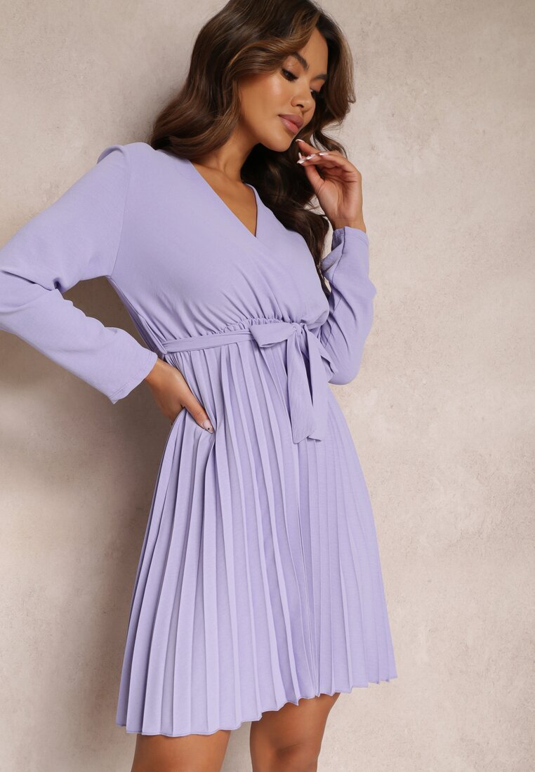new collection Rochie violet plisată cu curea textilă Jaresa