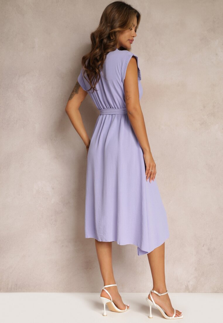 new collection Rochie violetă Midi cu nasturi și curea din material Nylalik
