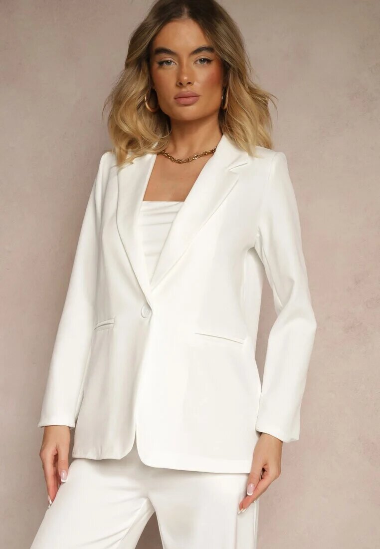 new collection Sacou Albă cu Imitație de Buzunare și Linie de Umeri Rigidizată Vivissea