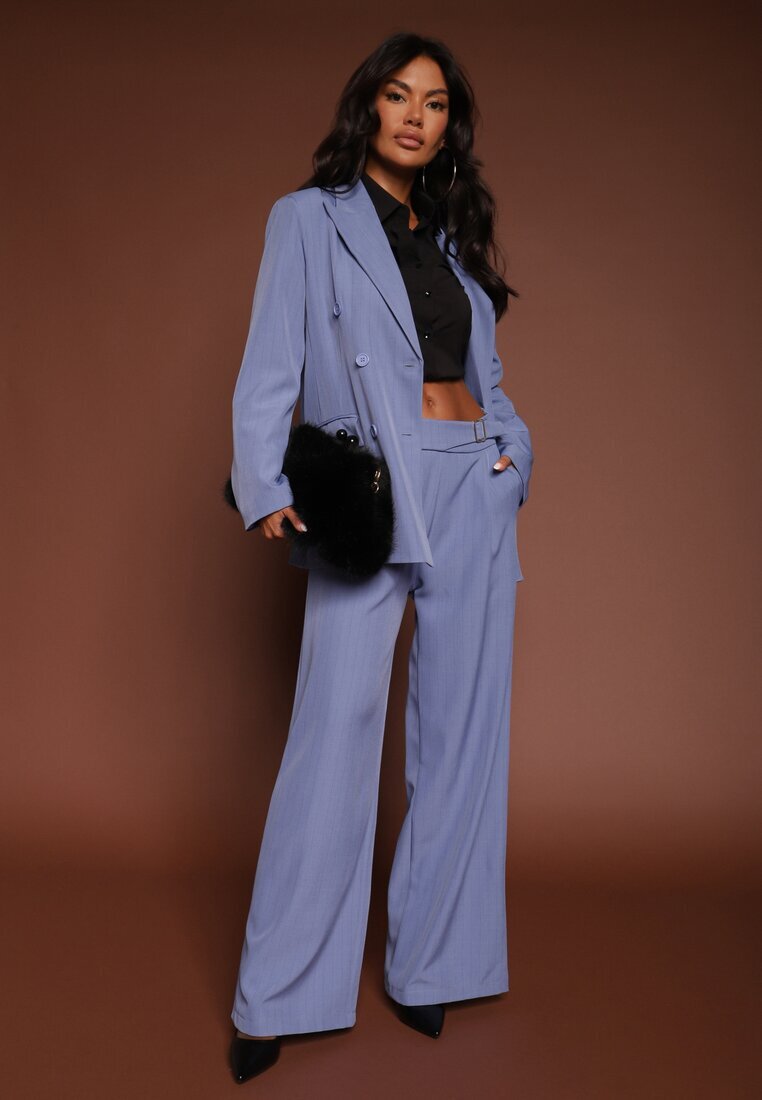 new collection Sacou Albastră cu două rânduri de nasturi cu Viscoză și Linie de Umeri Întărită Ellirisa