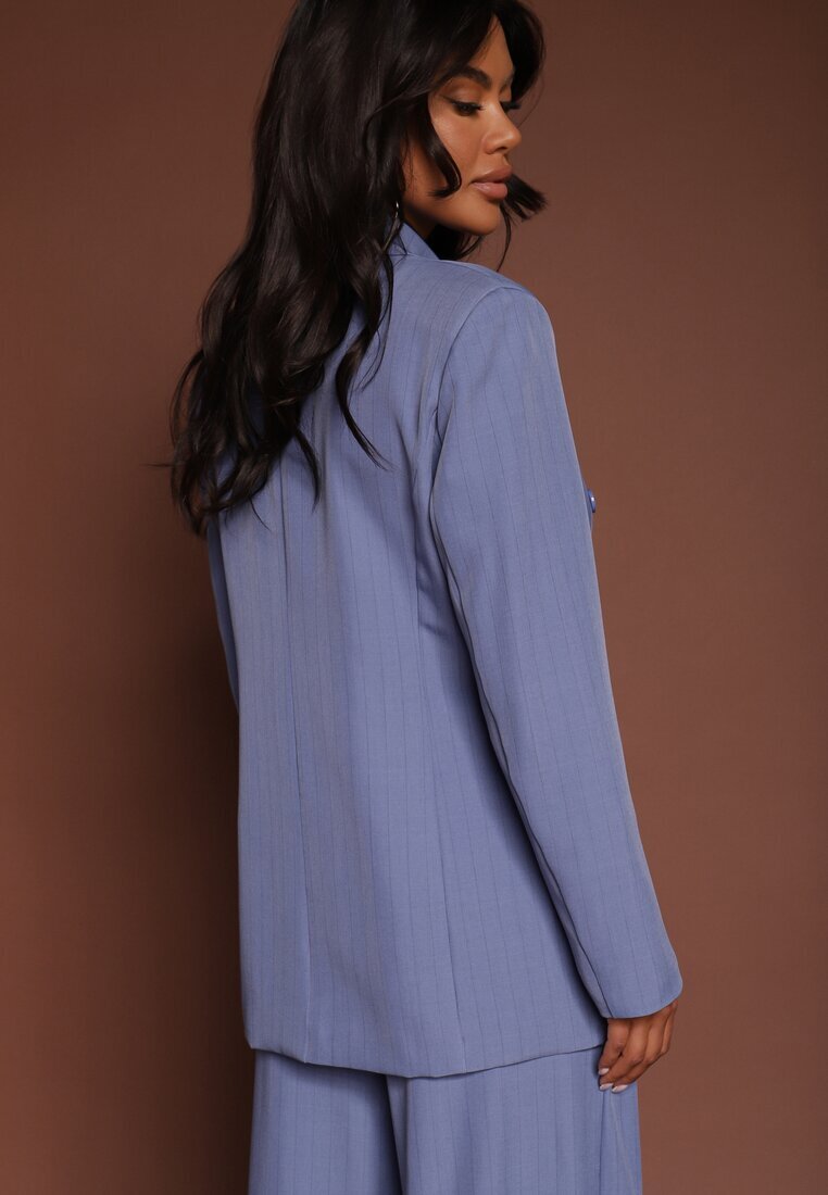 new collection Sacou Albastră cu două rânduri de nasturi cu Viscoză și Linie de Umeri Întărită Ellirisa
