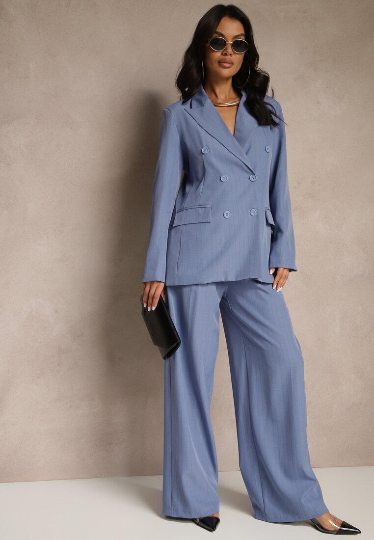 new collection Sacou Albastră cu două rânduri de nasturi cu Viscoză și Linie de Umeri Întărită Ellirisa