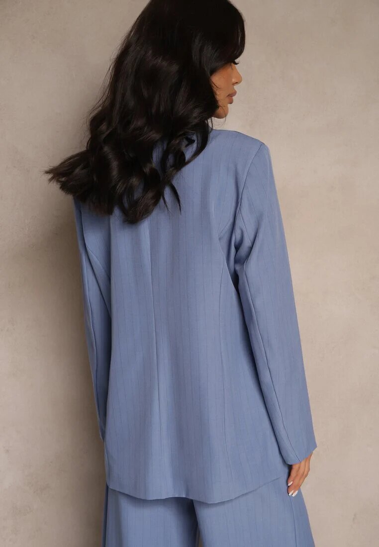 new collection Sacou Albastră cu două rânduri de nasturi cu Viscoză și Linie de Umeri Întărită Ellirisa