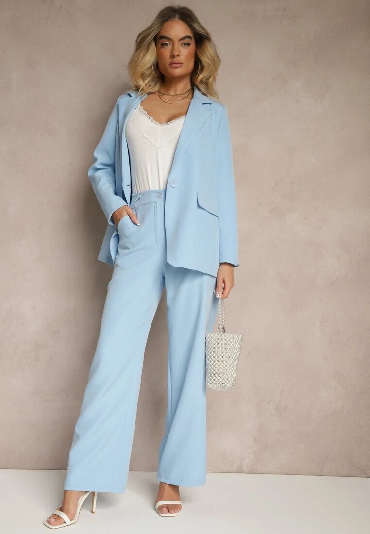 new collection Sacou Albastru tip cutie cu imitație de buzunare Vivisae