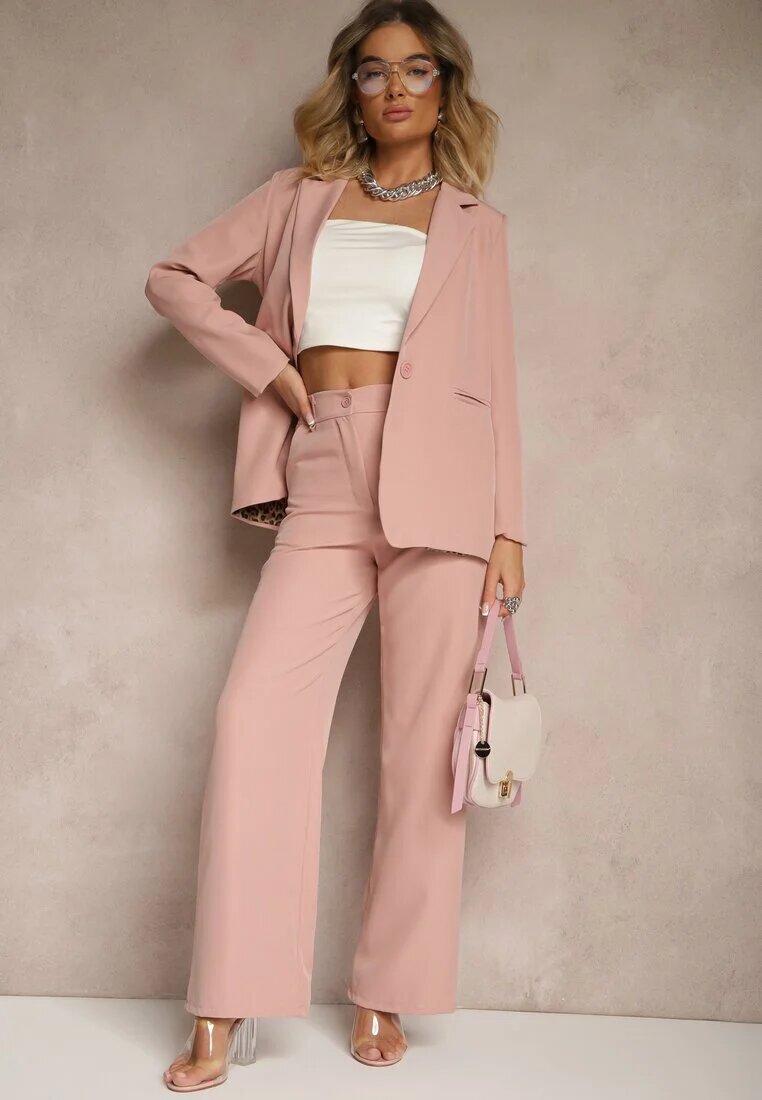 new collection Sacou Roz cu Imitație de Buzunare și Linie de Umăr Întărită Vivissea
