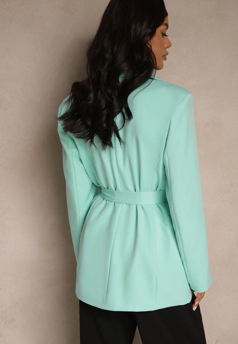 new collection Sacou Verde deschis Oversize cu umeri întăriți și Curea Diolisa