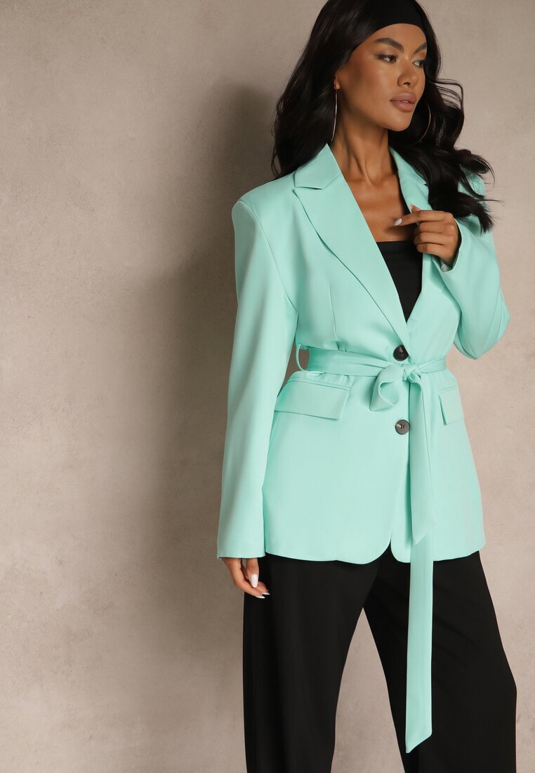 new collection Sacou Verde deschis Oversize cu umeri întăriți și Curea Diolisa