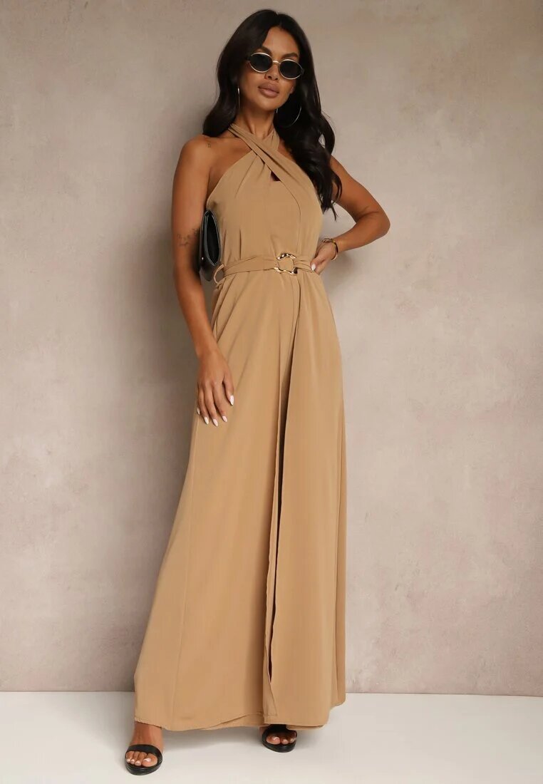 new collection Salopetă Bej închis de cocktail Decorată cu o curea cu cataramă metalică Zermira